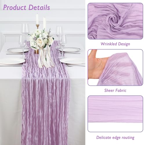 Lilac Purple Cheesecloth Table Runner 120 Inch Boho Wedding Decor - 8 Pack