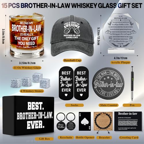 Brother-in-Law Gifts Set with Whiskey Glass & Accessories - Christmas & Father's Day
