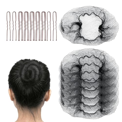 FVOLREM Hair Net and U Pin Set - 60 Piece Black Nets and Brown Pins