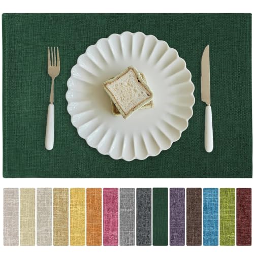 Christmas Cloth Placemats Set of 6 - Dark Green 12x18 Inches - Softalker