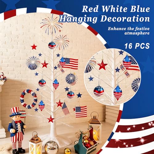 CAVETEE 4th of July USA Flag Ornaments Set - Hanging Decorations