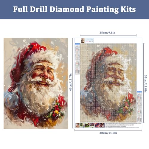 Christmas Diamond Painting Kit - Santa Claus Full Drill Crystal Art 30x40cm - Variation of THIS listing