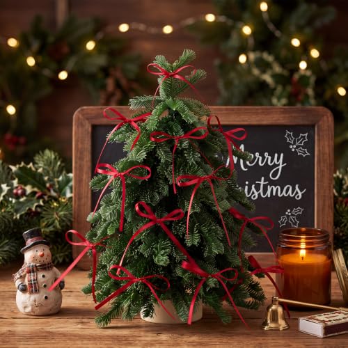 Artificial Christmas Tree with Red Bows - 15.75 Inch Mini Tabletop Decor