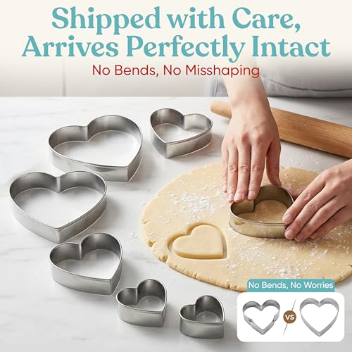 Stainless Steel Heart Cookie Cutter Set - 6 Pcs for Baking and Decorating