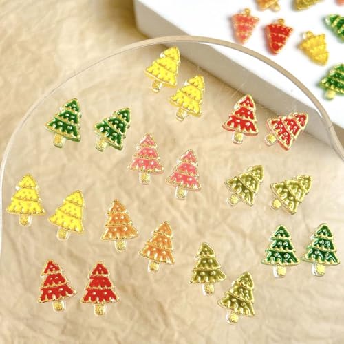 50Pcs 3D Christmas Nail Charms Gold Xmas Tree Crystals & Rhinestones