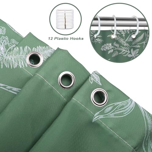 Green Leaves Floral Shower Curtain 72x72 Inches Waterproof Polyester with Hooks