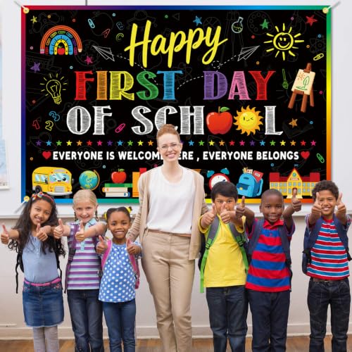 Happy First Day of School Backdrop Banner, Multicolor 71x45 Inch Party Decor
