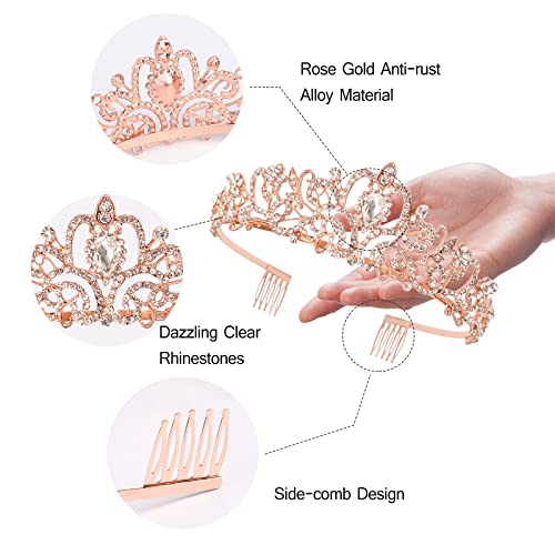 Rose Gold Bride To Be Sash & Crystal Crown Set for Bridal Shower - Bride To Be Variation