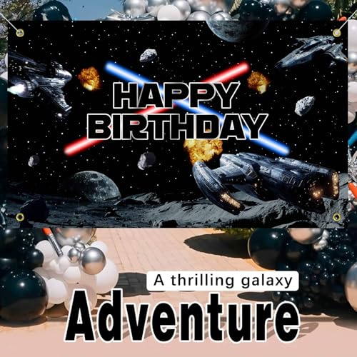 Space Battleship Birthday Backdrop Banner - 3x5ft Galactic Party Decor