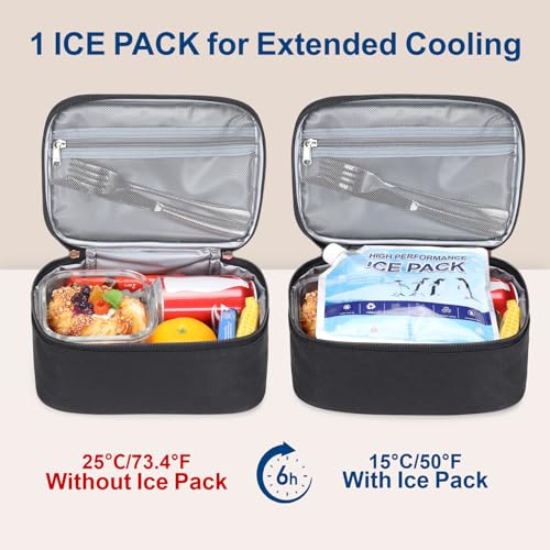 Bagseri Black Small Insulated Lunch Bag with Ice Pack - 4L