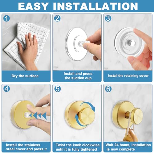 Gold Vacuum Suction Cup Hooks - No Drill Shower Hooks, 2 Pack