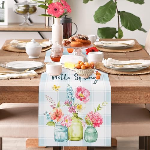 Bonhause Floral Table Runner 13x72 Inch - Hello Spring Design