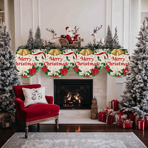 Green Edge Merry Christmas Fireplace Scarf Cover - 20x79in Decor
