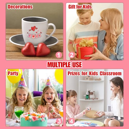 Partywind Glitter Valentine's Day Temporary Tattoos for Kids, 204 Sheets