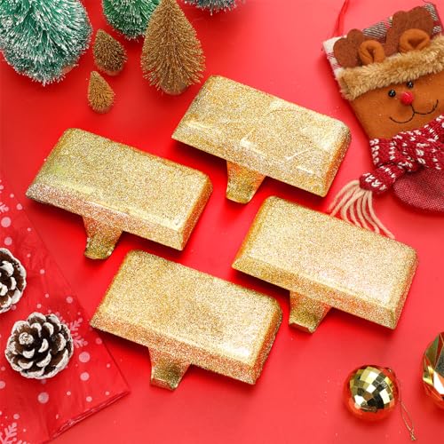 Gold Christmas Stocking Holders Set of 12 - Mantle Hooks for Holiday Decor