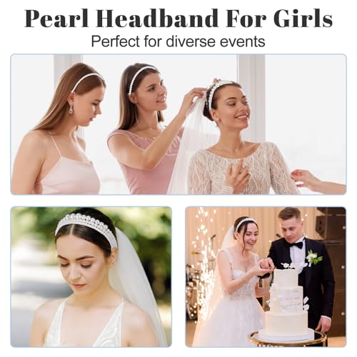 Pearl Headband 3-Piece Set - White Faux Pearl & Rhinestone Hair Hoops