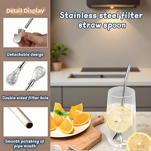 2-in-1 Stainless Steel Filter Straw Spoon - 9.65 Inch, 2 Pack