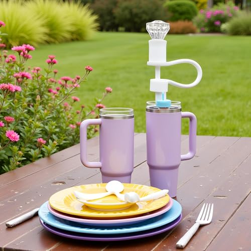 Cute White Diamond Silicone Straw Topper Caps for Tumblers