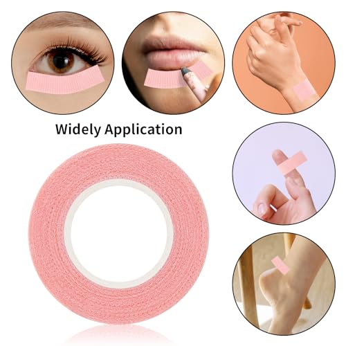 Flezoo Pink Breathable Eyelash Extension Tape, 8 Rolls Gentle Fabric Tape
