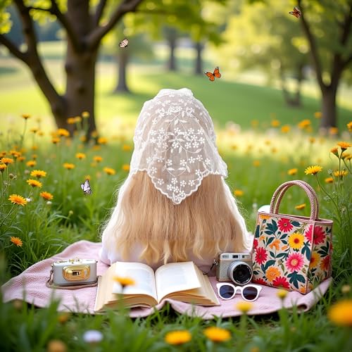 Myuiao White Lace Flower Triangle Headband Sunproof Hair Bandana