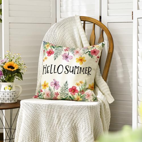 Hello Summer Plumeria Throw Pillow Cover - 18x18 Inch Floral Cushion