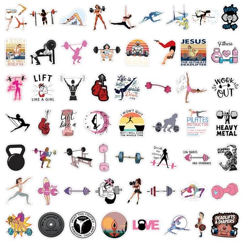 Fitness Exercise Stickers Set - 55 Waterproof Decals for DIY