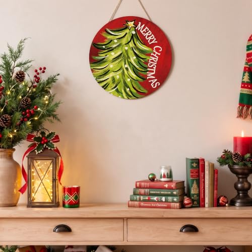 Christmas Tree Door Sign - Merry Christmas Wooden Wreath Hanger - Tree Design - Variation: Christmas Tree