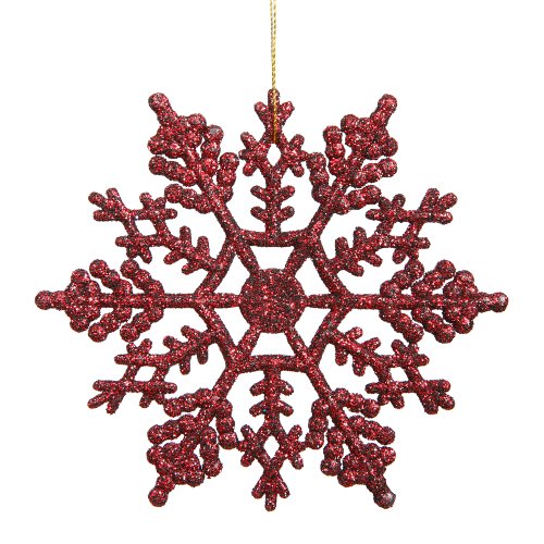 Burgundy Glitter Snowflake Christmas Tree Ornament 4-inch - Pack of 24