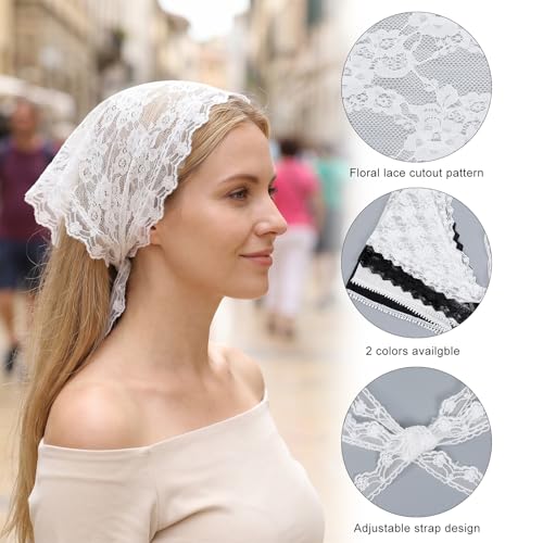 Falzqq 4 Pack Lace Headbands for Women Vintage Floral Head Scarf