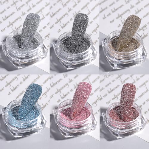 FSpronail Reflective Glitter Powder Set - 6 Colors Diamond Shimmer Dust