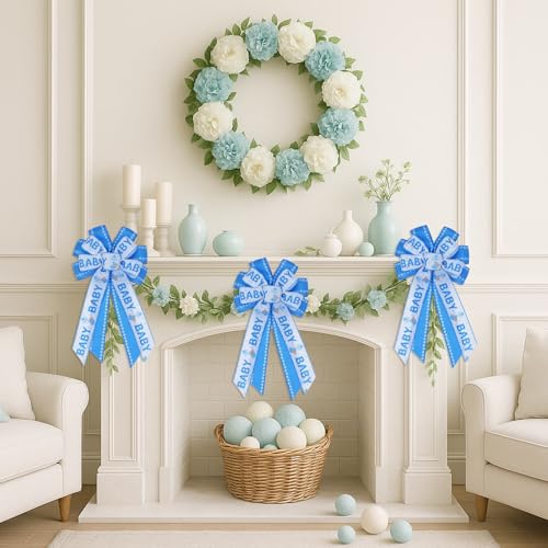 Large Baby Boy Blue Shower Bow - 20.87 Inch Welcome Decor