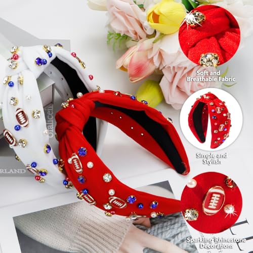 Football Headband for Women Velvet Crystal Game Day Hair Accessory
