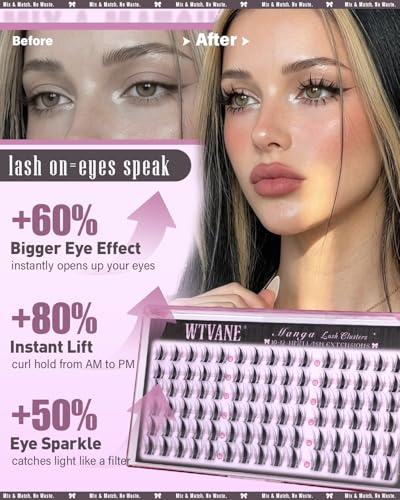 wtvane Manga Lash Clusters Wispy DIY Eyelash Extensions 10-14mm