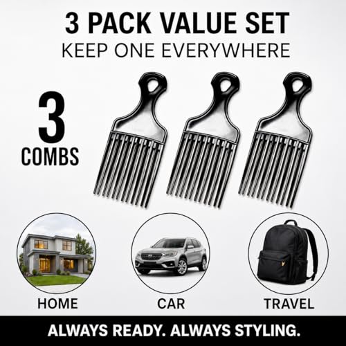 LUXXII 3 Pack Afro Pick Hair Comb 7 Inch Lift Comb for Curly Hair