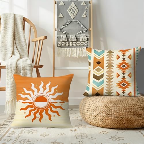 Boho Western Throw Pillow Covers Set of 4 - 18" x 18" Velvet Aztec Design