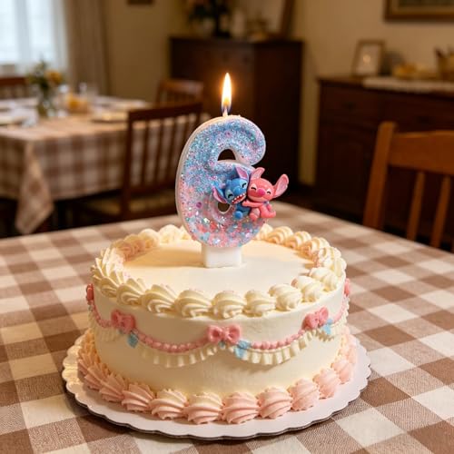 Cute Number 6 Birthday Candle - Cartoon Character Cake Topper