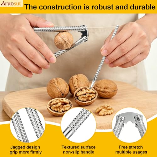 Silver Stainless Steel Nut Cracker & Seafood Picks Set - 2Pcs & 4 Picks
