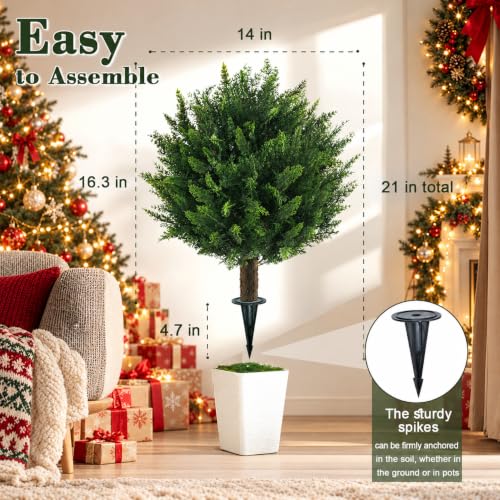 21 Inch 2-Pack Artificial Christmas Cedar Topiary - Outdoor Porch Decor (Variation: 21 Inch - 2pack)