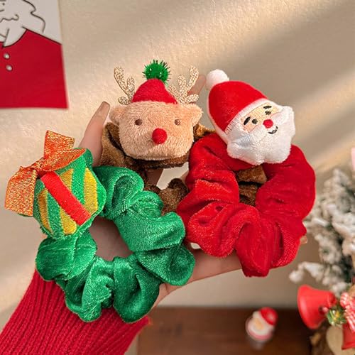 Christmas Velvet Hair Scrunchies 3-Piece Set Festive Ponytail Holders