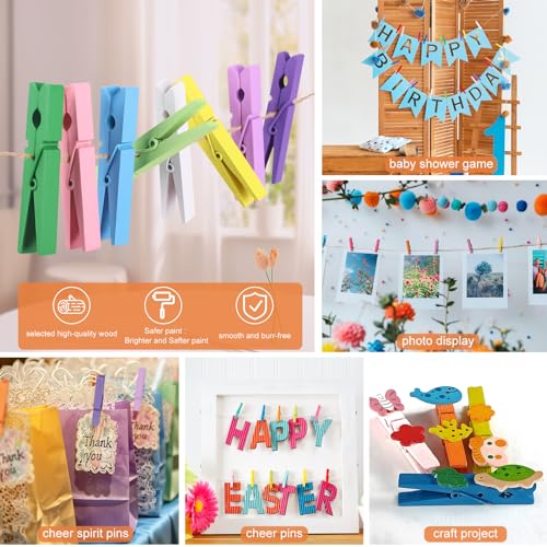 50-Pack Colored Clothespins - 2.9-Inch Wooden Clips for Crafts
