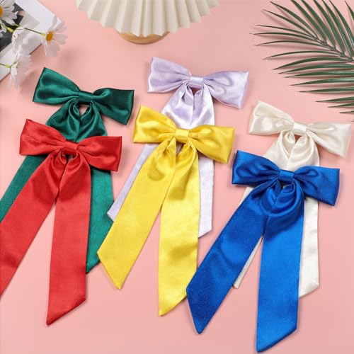 WantGor Satin Long Tail Hair Bow Clip Green Ribbon Barrette for Women