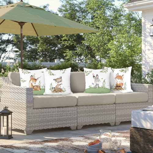 Bonhause 18x18 Inch Animal Throw Pillow Covers (Set of 4) - Bunny, Deer, Fox, Raccoon