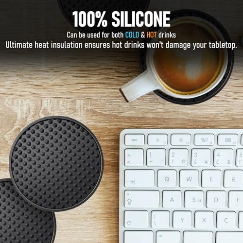 Heat Resistant Silicone Coasters 6 Pack with Holder - Non-Slip