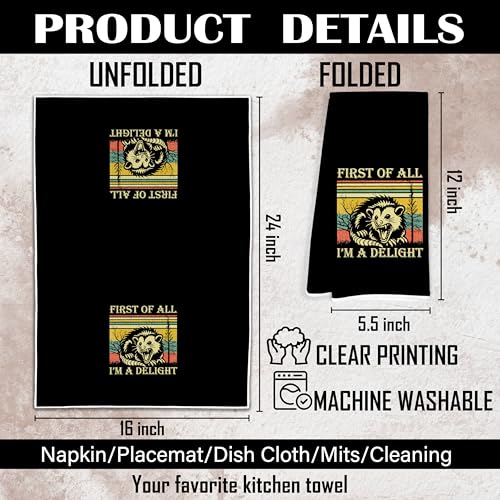FITIE Opossum Gifts Funny Kitchen Towel - First of All I'm A Delight - Color 1, 16x24 Inches