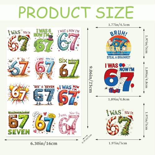 6 7 Meme Temporary Tattoos - 6 Sheets Funny Six Seven Birthday Party Favors