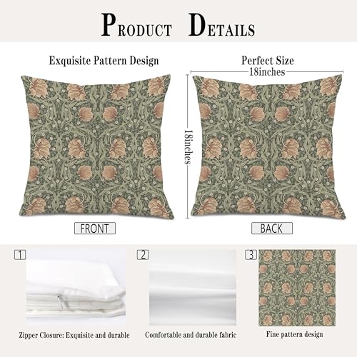 William Morris Vintage Floral Pillow Cover 18x18, Art Nouveau Style - Colour 10