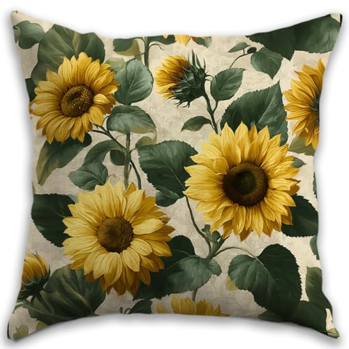 Spring Summer Floral Throw Pillow Cover - 18x18 Sunflower Design