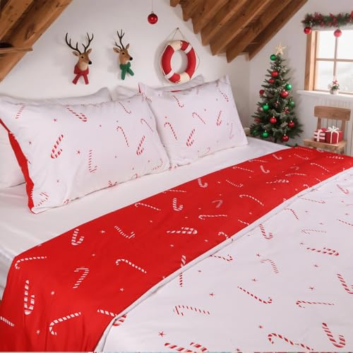 Christmas Duvet Cover Set Twin Size Microfiber Bedding with Zipper - Festive Print