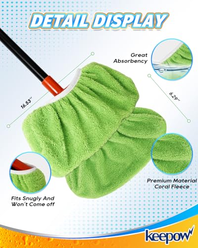 KEEPOW 2-Pack Coral Fleece Microfiber Broom Covers for Baseboards & Floors