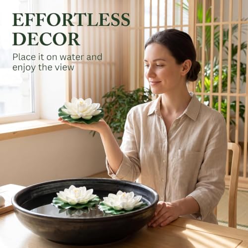 Set of 6 Realistic Floating Lotus Flowers with Lily Pads